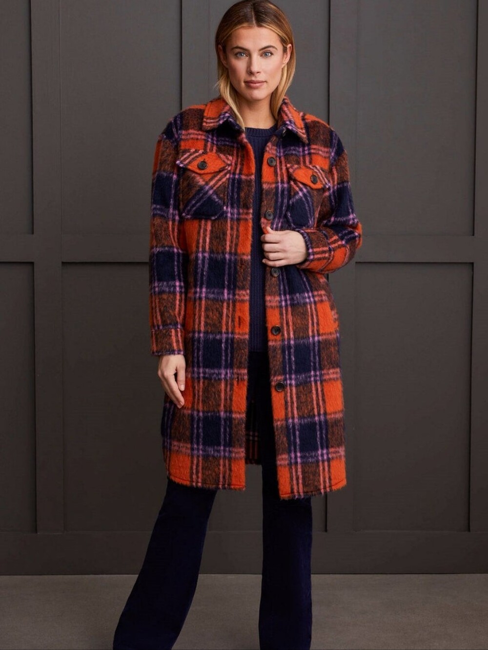 Tribal Drop Shoulder Plaid Shacket Size M